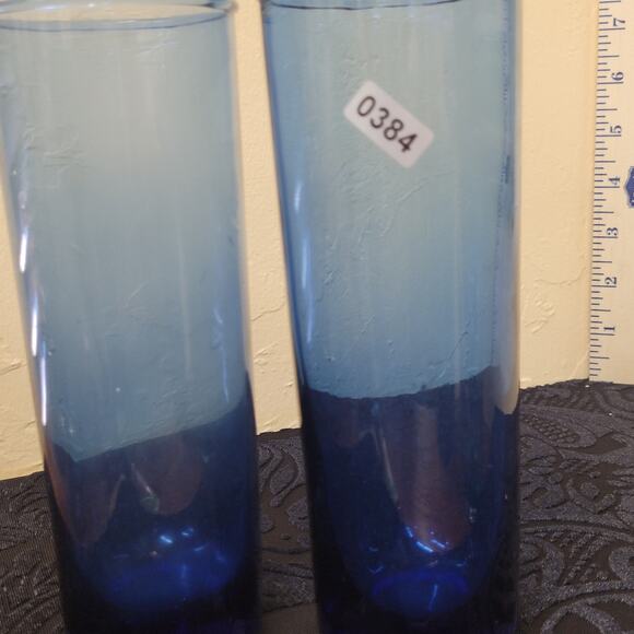 Cobalt Blue Two Tom Collins, Highball, Cocktail Glasses. Blown Glass 7 1/8" Tall - Picture 6 of 6